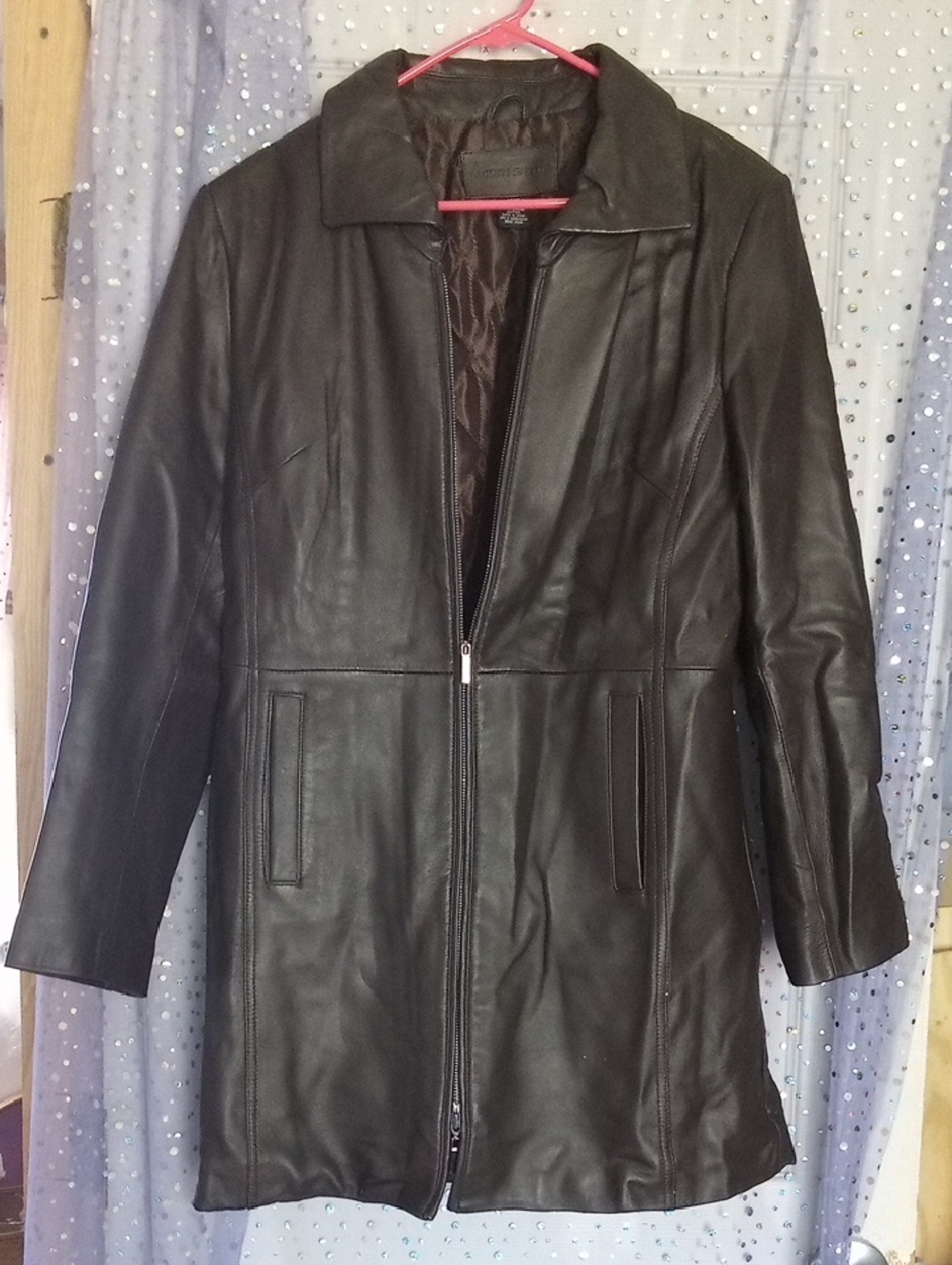 Jaclyn Smith Black Leather Zip-Front Coat